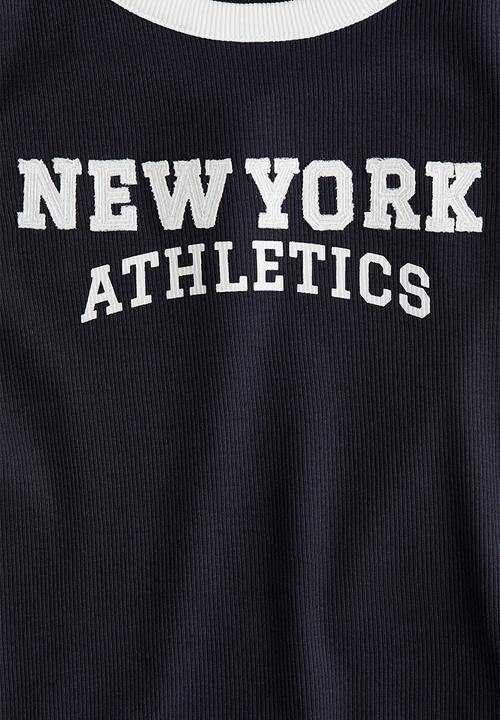 H&M - Print-motif cotton top - navy blue/new york