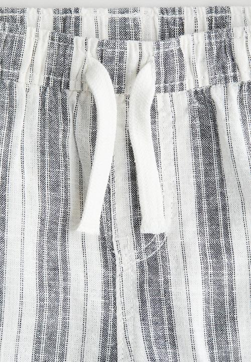 H&M - Linen-blend joggers - white/grey striped 