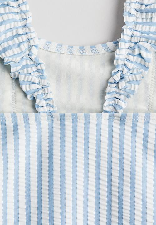 H&M - Flounce-trimmed swimsuit - light blue/striped 