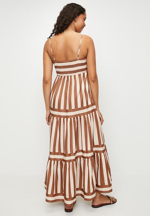 MILLA - Brown stripe tiered maxi dress - Brown Stripe