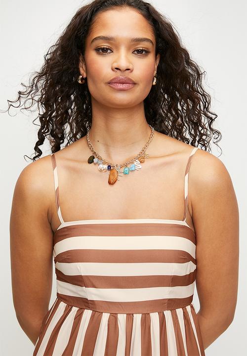 MILLA - Brown stripe tiered maxi dress - Brown Stripe