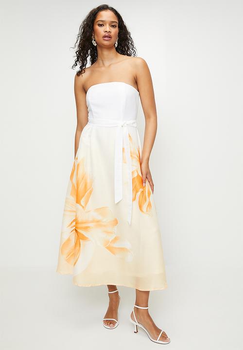 slim fit dress slacks Women's Sweetheart Neck Puff Sleeves Fit Flare Dress Peach / L