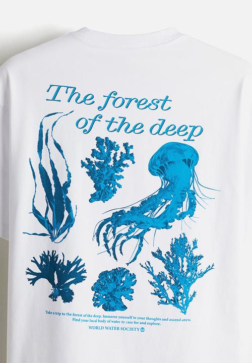 H&M - Loose fit printed t-shirt - white forest of the deep