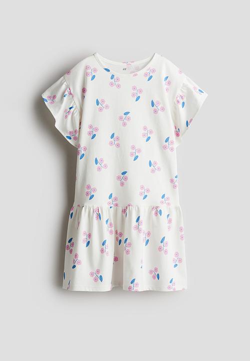 H&M - Flutter-sleeved cotton dress - white/floral 