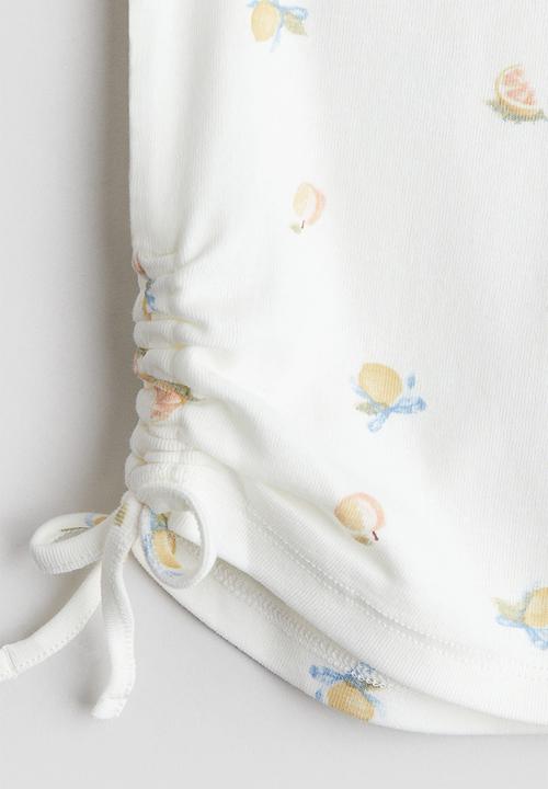H&M - Drawstring-detail jersey top - white/fruits 