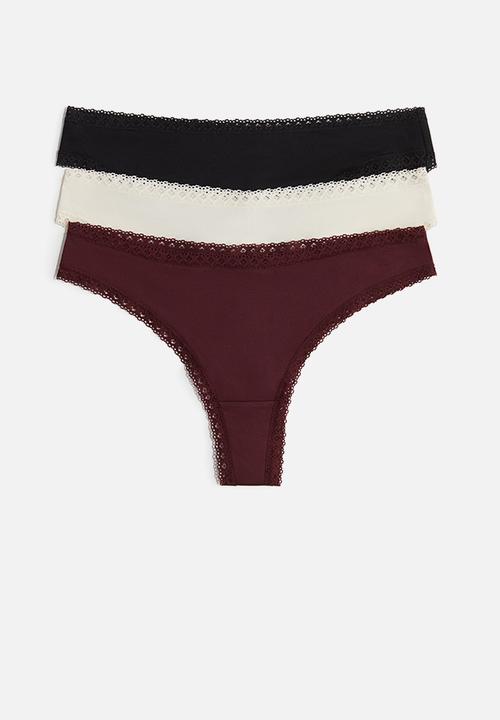 H&M - 3-Pack lace-trimmed brazilian briefs - multi