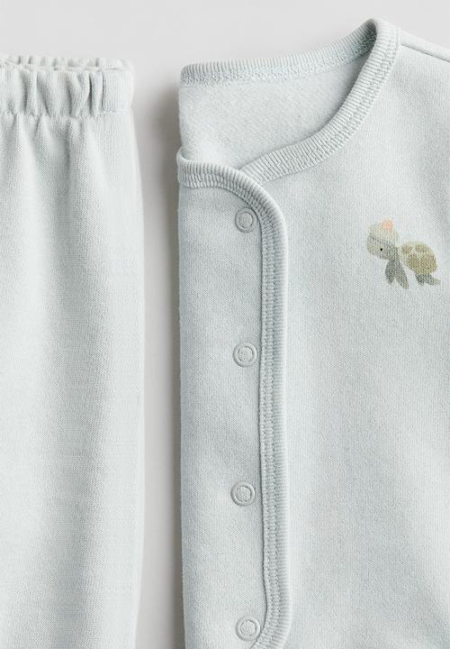 H&M - 2-piece cardigan and joggers set - light dusty blue/turtle 