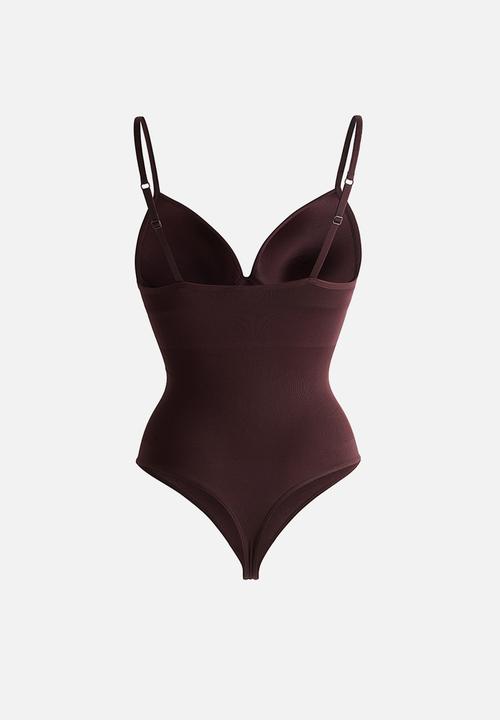 H&M - Seamless light shape push-up thong body - burgundy