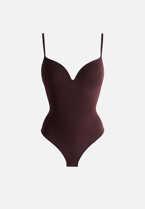 H&M - Seamless light shape push-up thong body - burgundy