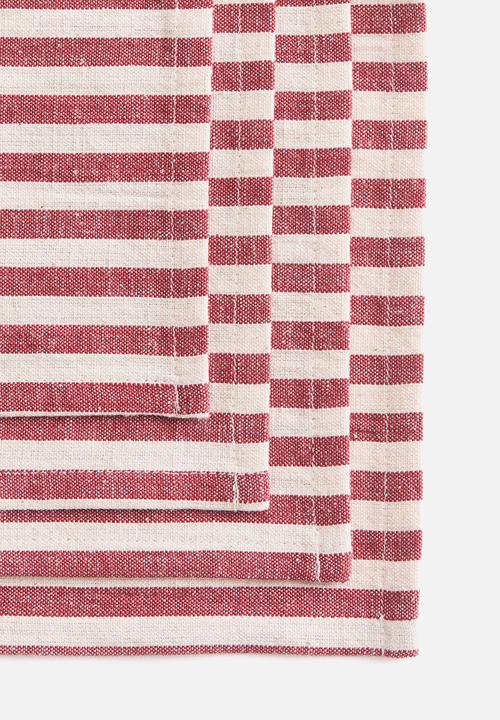 H&M - 4-Pack cotton napkins - red/white striped 