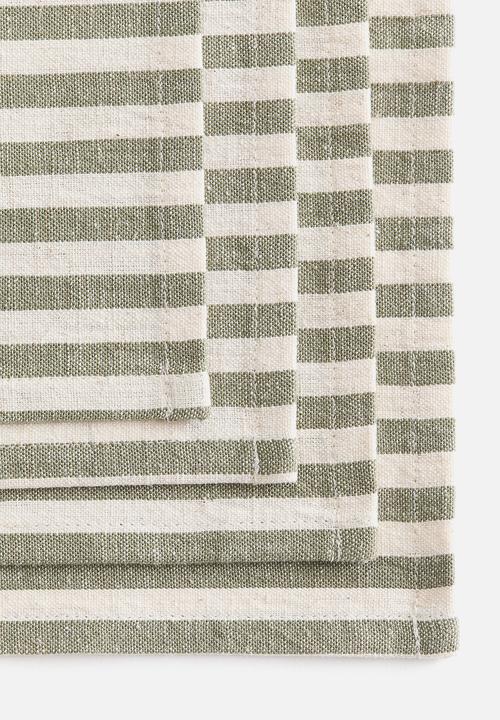 H&M - 4-Pack cotton napkins - green/cream striped