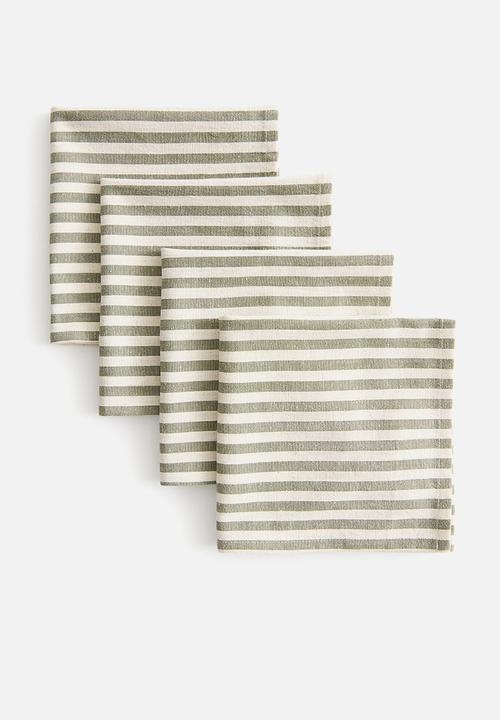 H&M - 4-Pack cotton napkins - green/cream striped