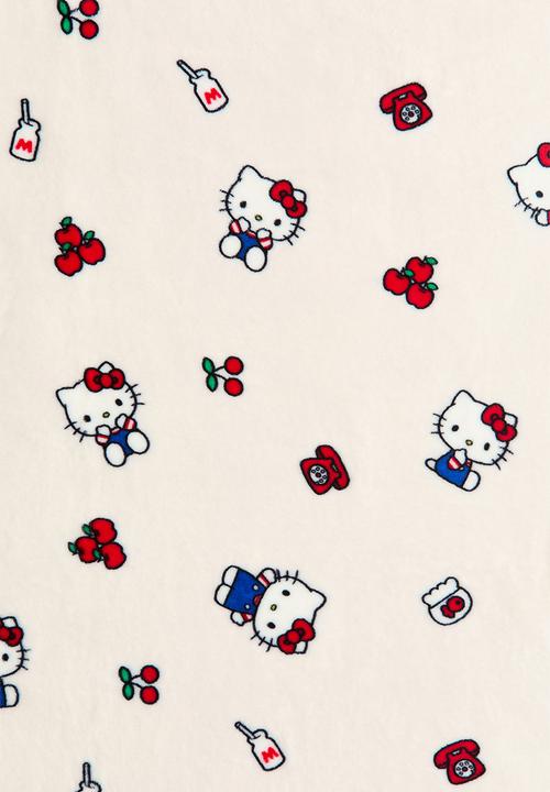 H&M - Patterned fleece blanket - light beige/hello kitty