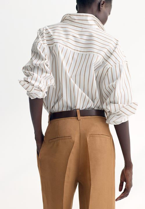 H&M - Wide linen-blend trousers - dark beige