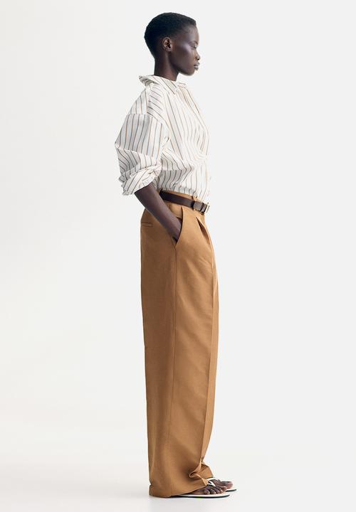 H&M - Wide linen-blend trousers - dark beige