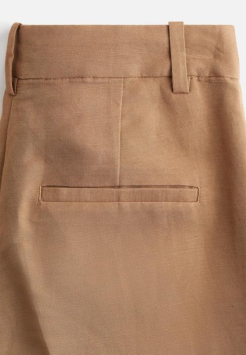 H&M - Wide linen-blend trousers - dark beige