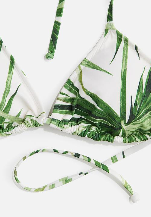 H&M - Padded triangle bikini top - white & green patterned