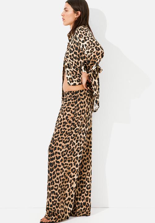 H&M - Drawstring twill trousers - beige leopard print 