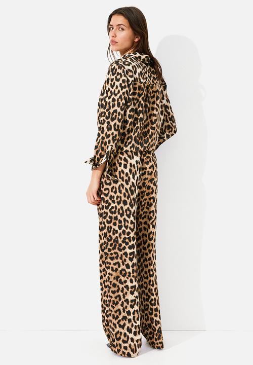 H&M - Drawstring twill trousers - beige leopard print 