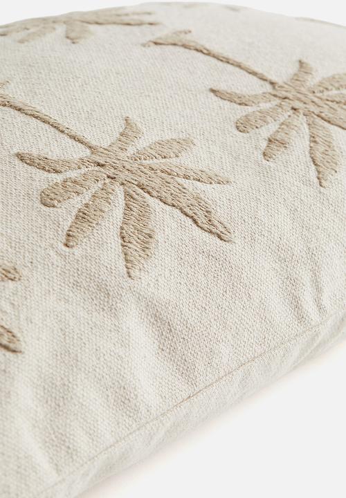 H&M - Embroidered cushion cover -  beige/palm trees 