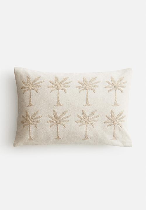 H&M - Embroidered cushion cover -  beige/palm trees 