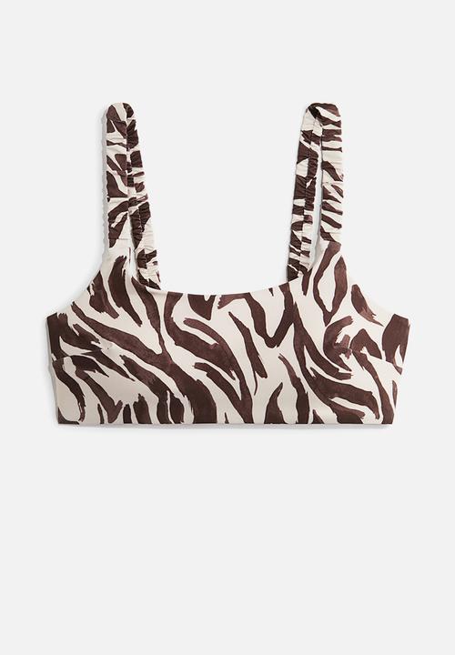 H&M - Padded bikini top - light beige zebra print 