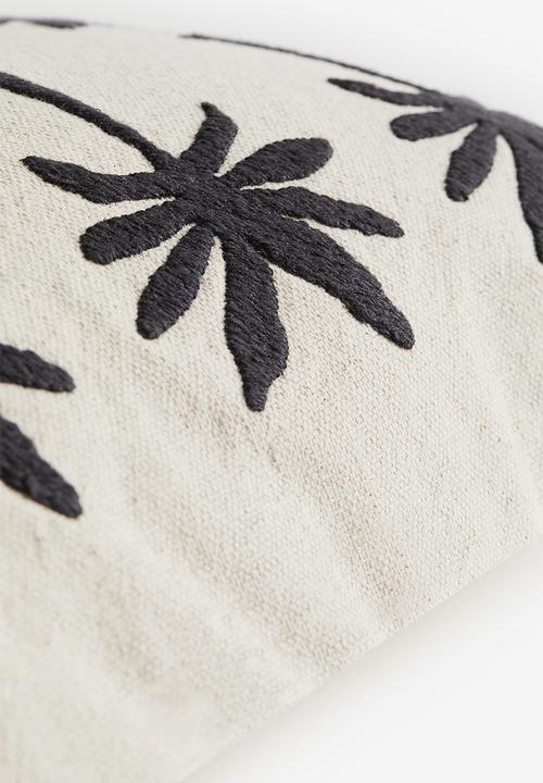 H&M - Embroidered cushion cover - dark grey/palm trees 