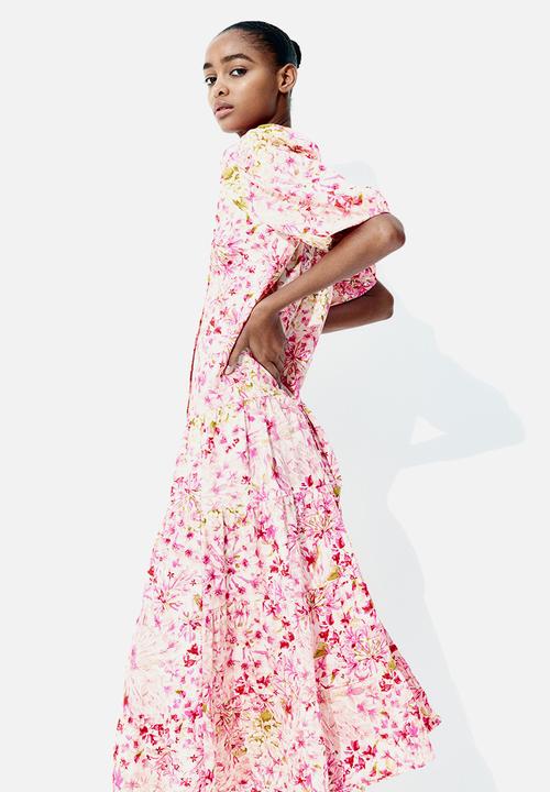 H&M - Long cotton dress - pink floral