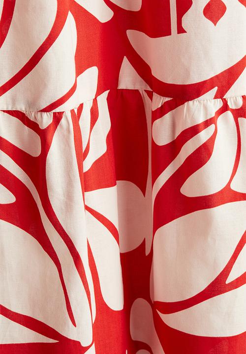 H&M - Tiered midi dress - bright red patterned
