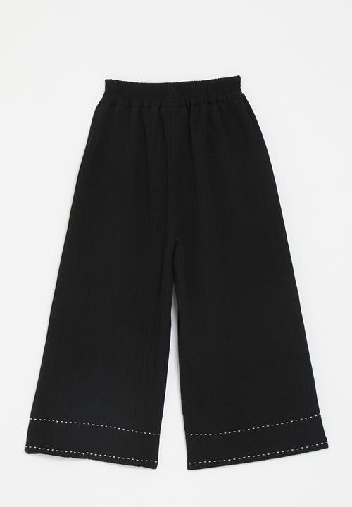 Pop Candy - Wide leg pants with contrast stitching detail - black 