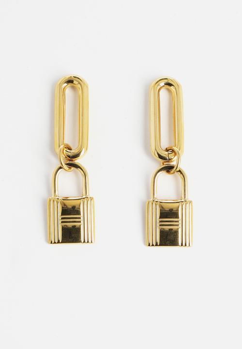 Zoe on Trend - Modern hoop and padlock earrings - gold