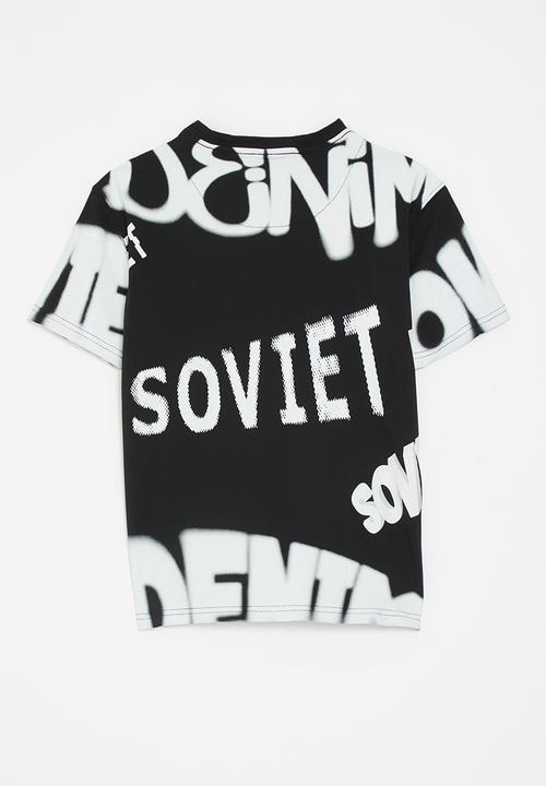 SOVIET - Boys rotary print T-shirt - black & white 