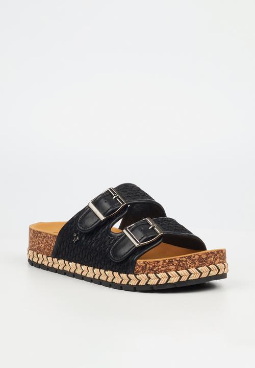 Butterfly Feet - Maia 1 two strap slide - black