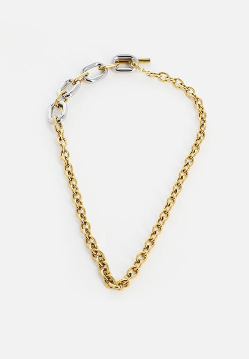 Zoe on Trend - Trendy two tone link and t bar necklace - gold
