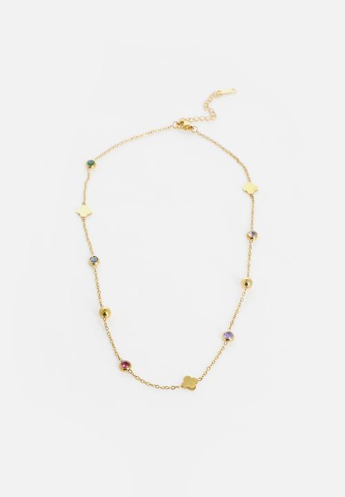 Zoe on Trend - Trendy alternating motif and bead necklace - gold