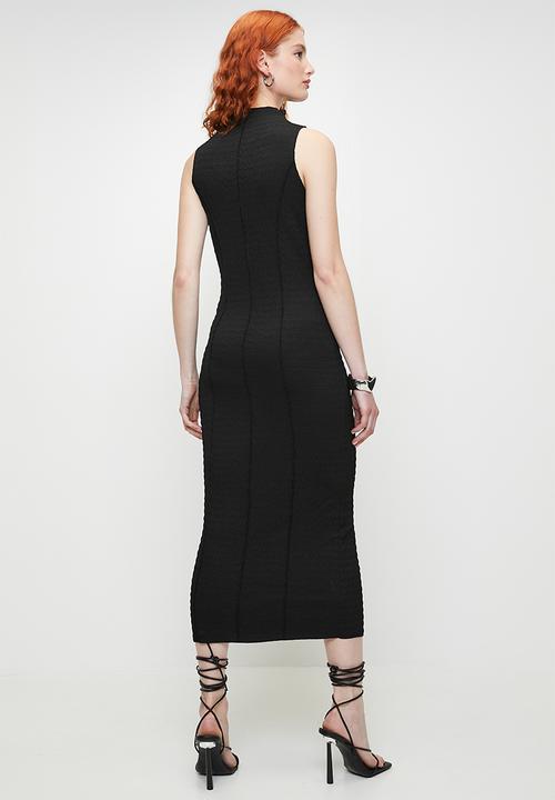 Brave Soul - Ladies High Neck Textured Jersey Sleeveless Maxi Dress - Black