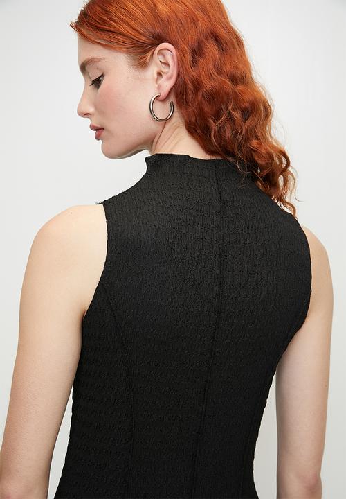 Brave Soul - Ladies High Neck Textured Jersey Sleeveless Maxi Dress - Black