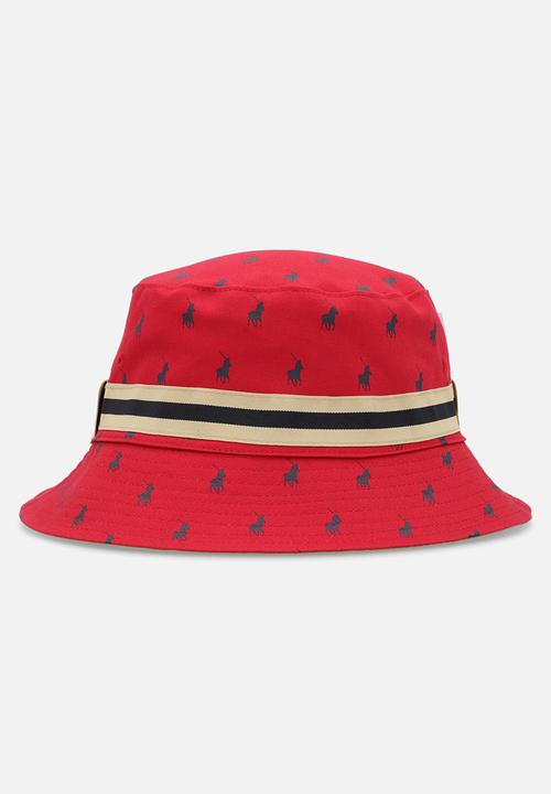 POLO - Monogram Reversible Bucket Hat - Stone/Red