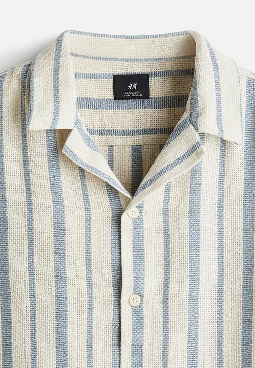 H&M - Regular fit textured resort shirt - light blue striped