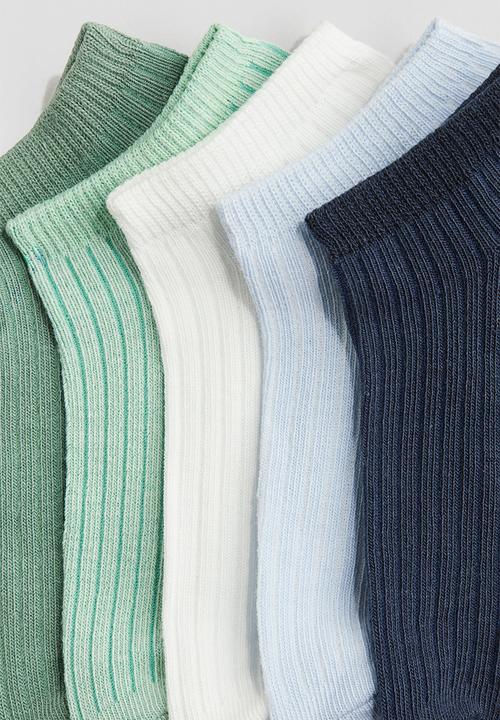 H&M - 5 pack rib-knit trainer socks - navy blue & green