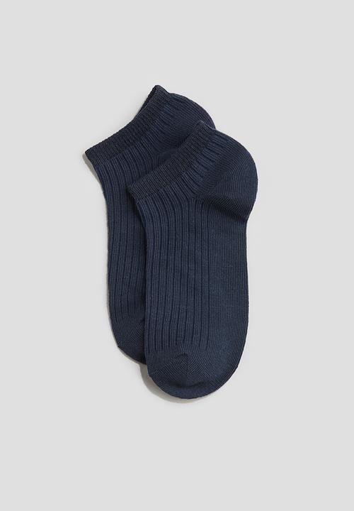 H&M - 5 pack rib-knit trainer socks - navy blue & green
