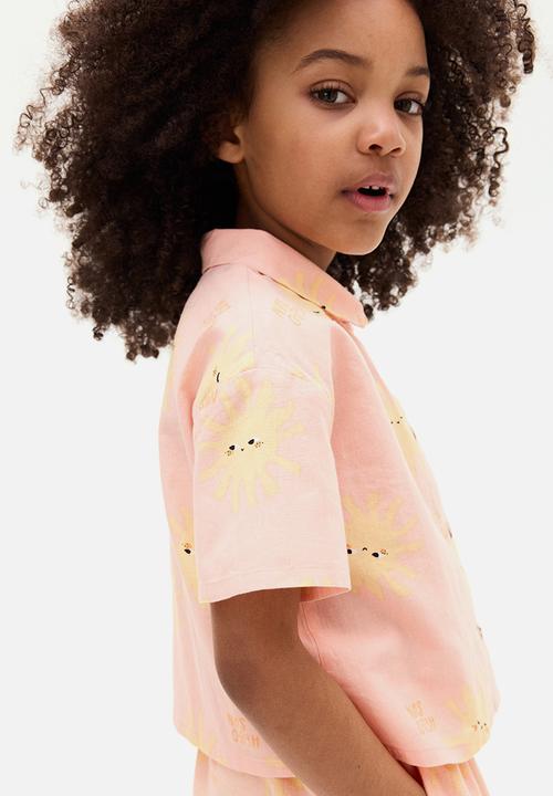 H&M - Linen-blend blouse - peach pink hello sun
