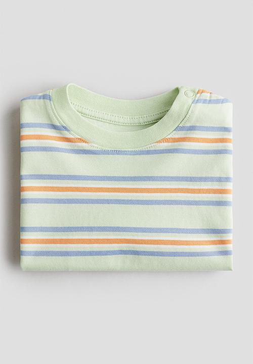 H&M - Printed cotton T-shirt - light green/striped 