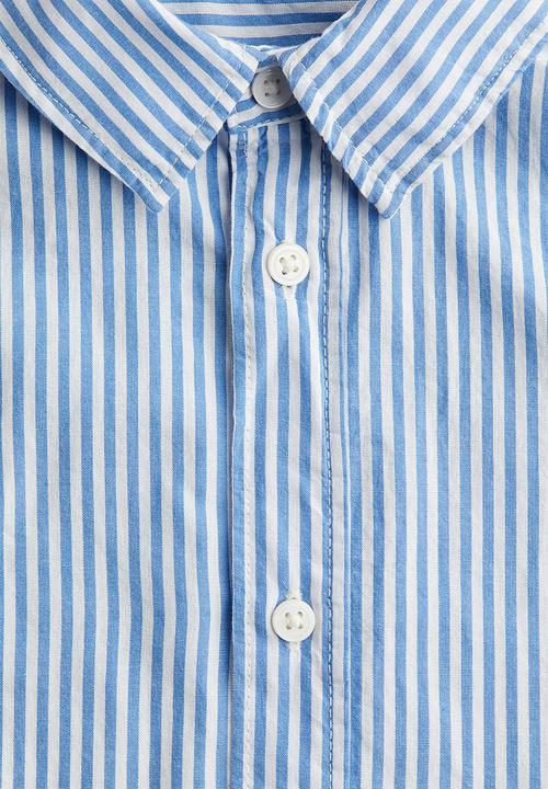 H&M - Short-sleeved cotton shirt - blue/striped 