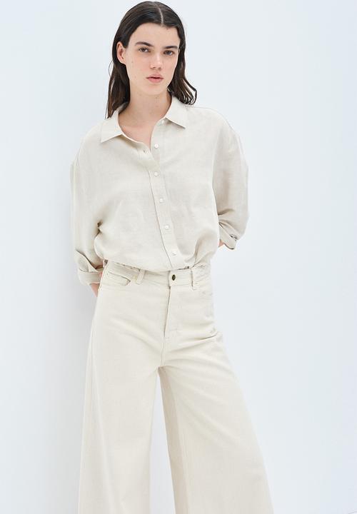 H&M - Mama before & after linen-blend shirt - light beige marl