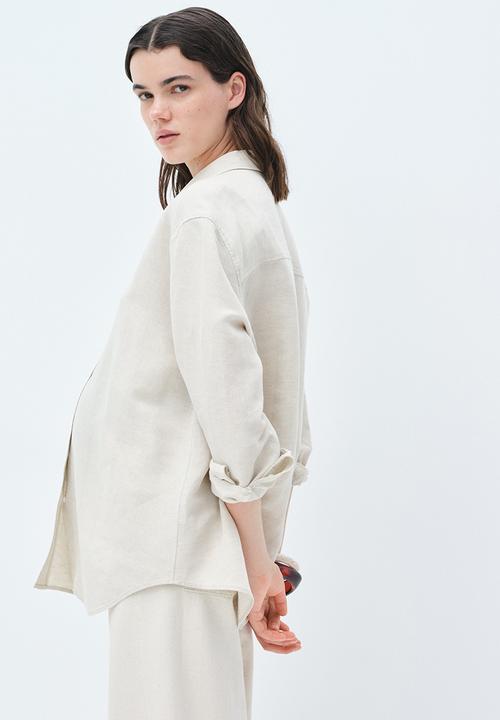 H&M - Mama before & after linen-blend shirt - light beige marl