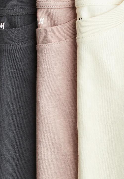 H&M - 3-Pack T-shirts - beige/cream/dark grey