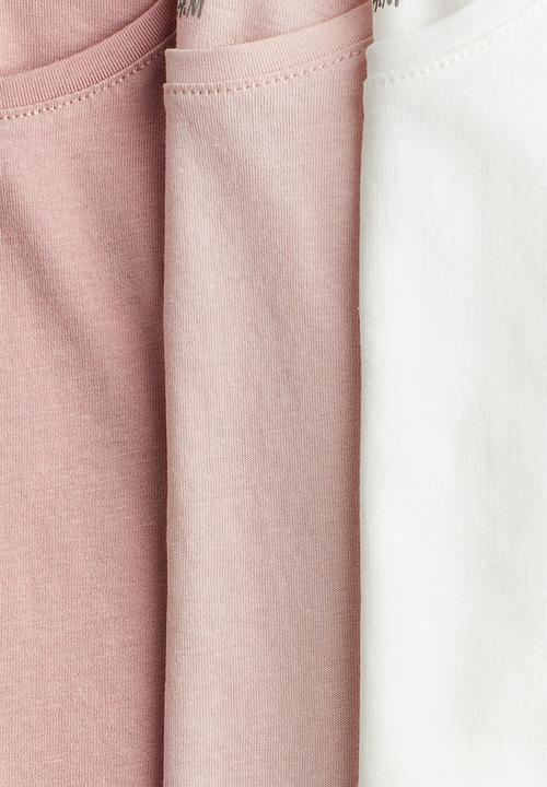H&M - 3-Pack flutter-sleeved tops - dusty pink/white