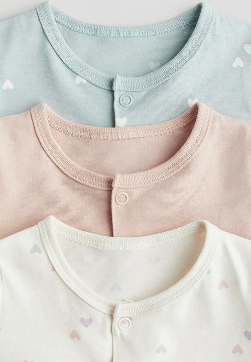 H&M - 3-Pack cotton sleepsuits - turquoise/hearts