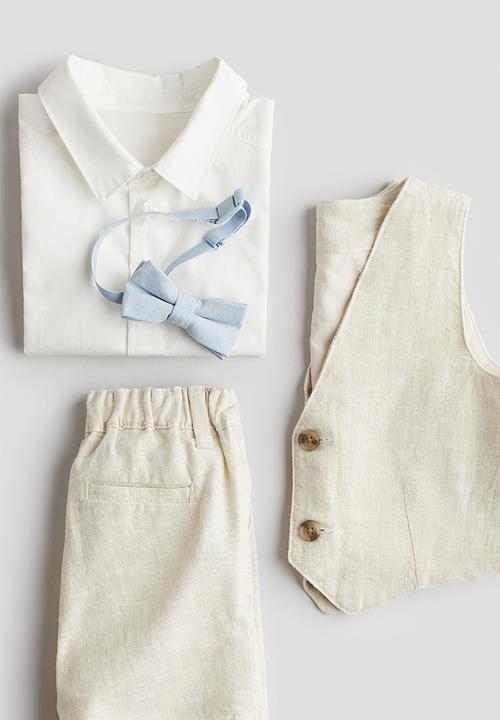 H&M - 4-Piece linen-blend dressy set - light beige & white 